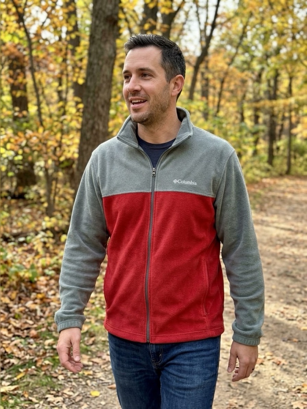 Columbia Two-Tone Fleece Jacket in Gray & Red